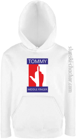 Tommy Middle Finger - Bluza dziecięca z kapturem biała